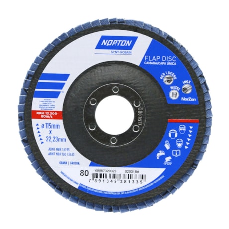 Disco Flap 4.1/2'' Grão 80 R 822 FIBRA NORTON-88cced98-25da-4a79-9d7d-e9dfc009aa43