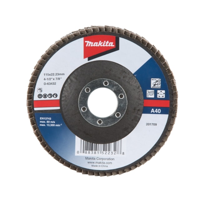 Disco Flap Desbaste 115mm x 22,23mm Grão 40 D-63432 MAKITA-a747decb-048e-4b56-84ea-e3569030e035