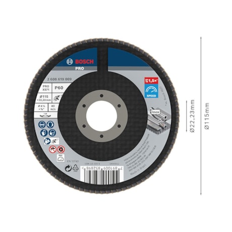 Disco Flap PRO X571 115mm GR60 Curvo Fibra de Vidro 2608619009 BOSCH-fb3cf40d-7c43-4787-9bbd-2e6f075aefb3