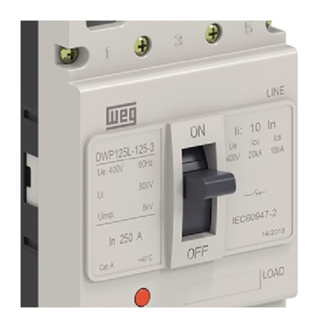 Disjuntor 3P 100A 20kA Caixa Moldada com Alavanca Articulada DWP125L-100-3 WEG-57dcaff0-3f28-4b6f-b68b-89db3a4c83c2