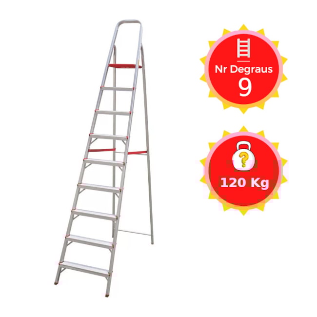 Escada de Alumínio Doméstica com 9 Degraus 2,64 Metros ESC0068 BOTAFOGO-0d42bce2-ab38-47d1-96be-fde2a797059b