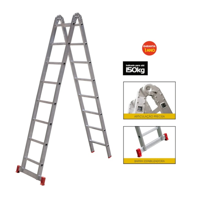 Escada de Alumínio Multifunção 3x1 com 16 Degraus 2,25 Metros ESC0579 BOTAFOGO-70c5d0a2-4802-439d-a629-c5f76e408091