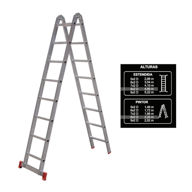Escada de Alumínio Multifunção 3x1 com 16 Degraus 2,25 Metros ESC0579 BOTAFOGO-edf43523-4477-40f2-8fa6-95686751ba5f