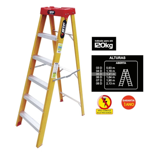 Escada de Fibra Tesoura Prática com 5 Degraus 1.52 Metros EFP5909 BOTAFOGO-7d786e25-db70-464b-8383-c4cdaa2e82a0