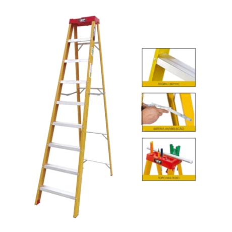 Escada de Fibra Tesoura Prática com 8 Degraus 2.27 Metros EFP9903 BOTAFOGO-5830baa0-6100-46e9-95fa-7c35e729a70c