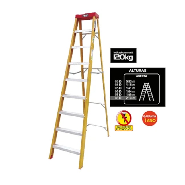Escada de Fibra Tesoura Prática com 8 Degraus 2.27 Metros EFP9903 BOTAFOGO-4ae89612-d78b-4e06-81d3-c5fadb246af6
