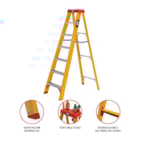 Escada Fibra de Vidro Tesoura com 6 Degraus 1,76 metros EFP9906 BOTAFOGO
