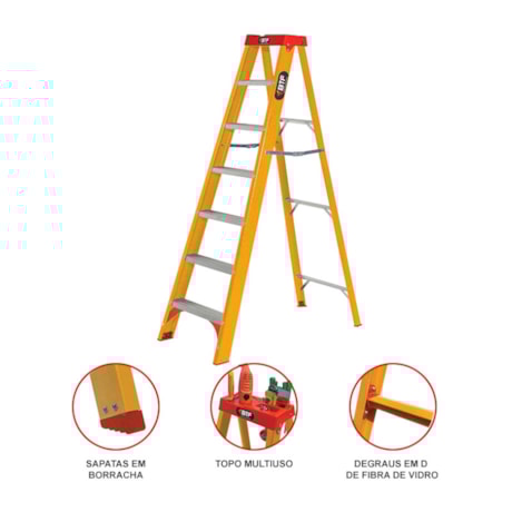 Escada Fibra de Vidro Tesoura com 6 Degraus 1,76 metros EFP9906 BOTAFOGO-80290791-11de-48cb-a512-cfb9bede4a73