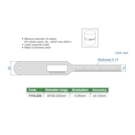 Escala Flexível para Medição 100-230mm 0.05mm 7116-230 INSIZE-cbee6732-dd8a-4f2c-85cc-f649212e91ba
