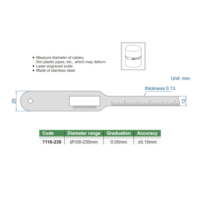 Escala Flexível para Medição 100-230mm 0.05mm 7116-230 INSIZE-37d10fab-d052-4b60-8707-a31304cd7a0e