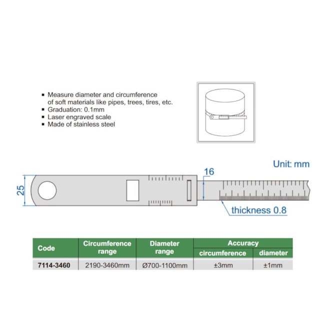 Escala Flexível para Medição 2190-3460mm 0.1mm 7114-3460 INSIZE-e850e547-5fa6-4831-9bf9-ad522e169a81