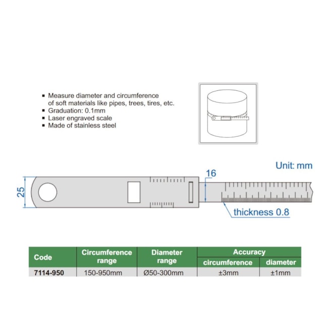 Escala Flexível para Medição 60-900mm 0.1mm 7114-950 INSIZE-8077367b-33bb-4e9a-aa05-1669bbea359a