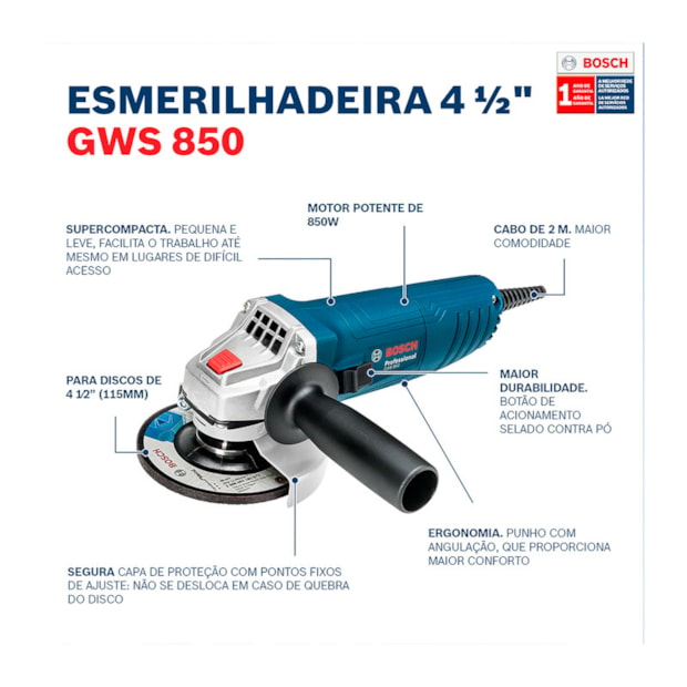 Esmerilhadeira Angular GWS 850 4.1/2