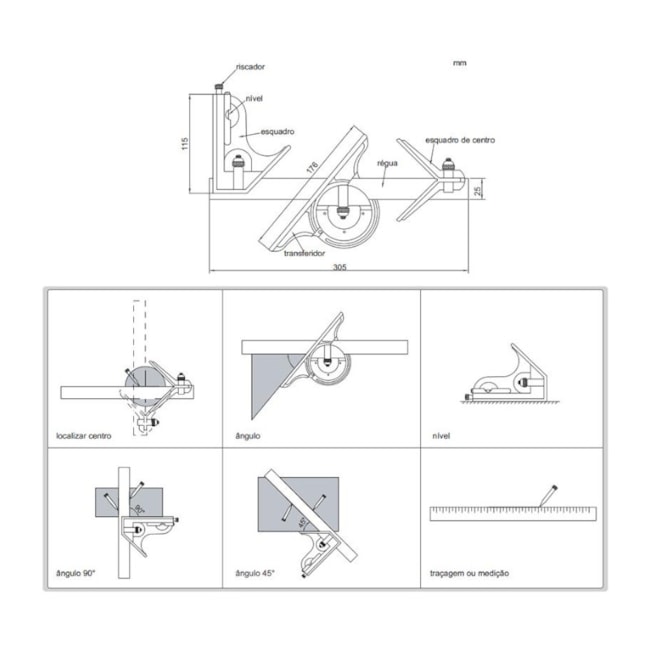 Esquadro Combinado 300mm 2278-180 INSIZE-1904346f-491e-46c7-b615-d5ea5fb1cbcd