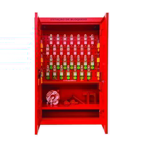 Estação Bloqueio Aço Vermelha 40 Ganchos EBAEXG TAGOUT-361b733c-331c-4a42-b7c7-f1594d8ceb58