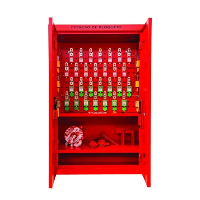 Estação Bloqueio Aço Vermelha 40 Ganchos EBAEXG TAGOUT-ba70c77a-1abf-47fd-b96b-dc7da24acec6