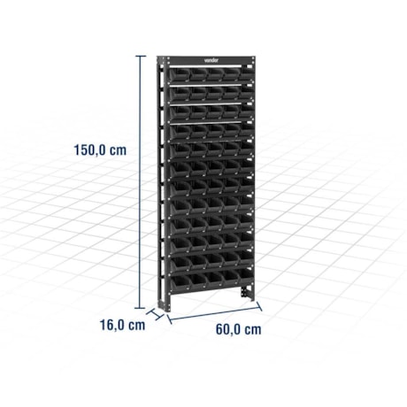 Estante Metálica com Gaveteiras Preta 1500x600x160 6127060371 VONDER