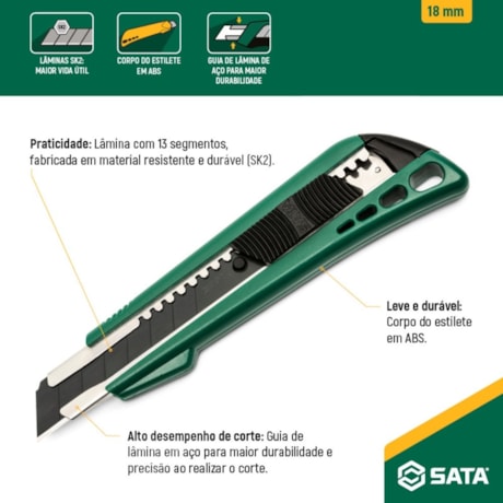 Estilete Retrátil 18mm Trapezoidal ST93422A SATA-2567cc48-0692-461b-a4a9-3d58ab221b2e