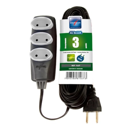 Extensão Elétrica PL 2x0,75 mm² 3m 10A 1465 NO SHOCK DANEVA-c17127b9-74c8-4318-8322-2524413c9b6a