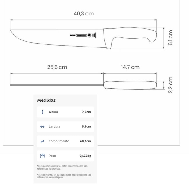 Faca para Carne Profissional Inox 10