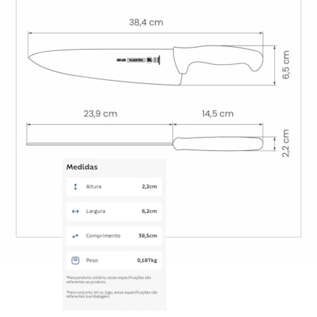Faca para Carne Profissional Inox 10
