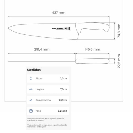 Faca para Carne Profissional Inox 12