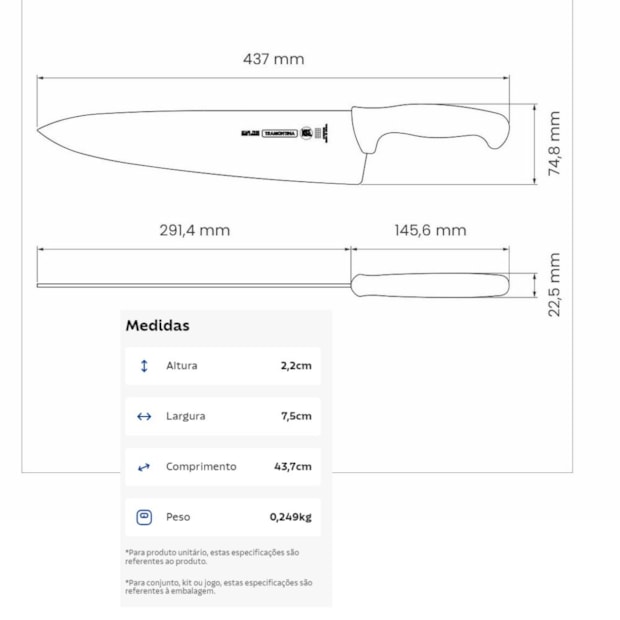 Faca para Carne Profissional Inox 12