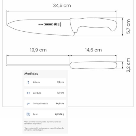 Faca para Carne Profissional Inox 8