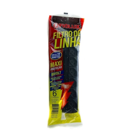 Filtro de Linha Régua 6 Tomadas ABS 2P+T 10A 1 Metro Preto 20301006111 FIOLUX-5a402f56-3b70-4389-97db-63e4fea40682