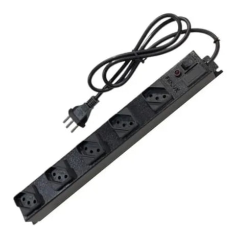 Filtro de Linha Régua Corpo Metálico 5 Tomadas Espaçadas 2P+T 10A 1 metro Preto 1CABO5ESPN FIOLUX