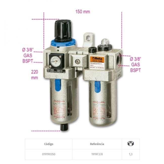 Filtro Regulador Lubrificador 3/8