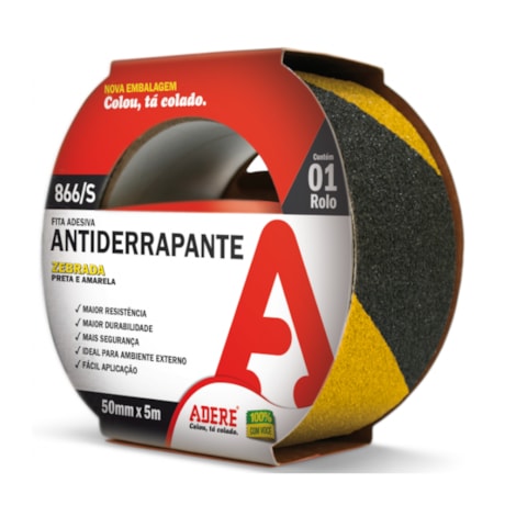 Fita Antiderrapante 50mm x 5m Zebra Amarela/Preta 866 ADERE