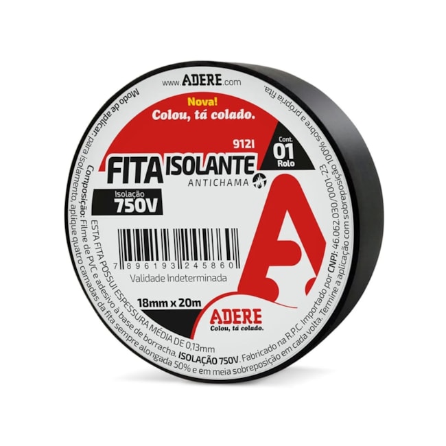 Fita Isolante 18mm x 20m Preta 912I ADERE-a121b189-a932-4385-a414-b56dc4cdbd4f