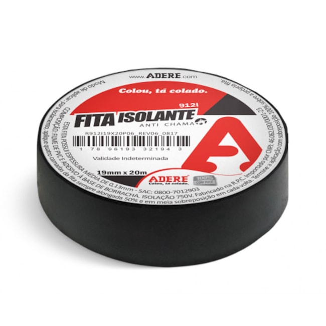 Fita Isolante 19mm X 20m Preta 912I ADERE-33223a66-b11e-410d-8c02-ac2952d2ad67