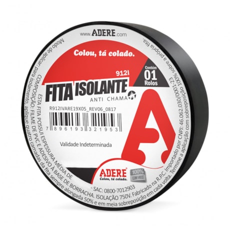 Fita Isolante 19mm X 20m Preta 912I ADERE-9c587312-256b-4e4f-a17d-871b04533e24