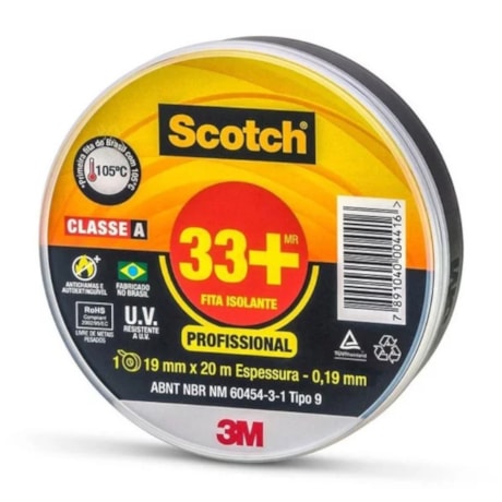 Fita Isolante Preta 19mm x 20m 33+ SCOTCH 3M-67faea03-5099-4659-9709-00a2458be021