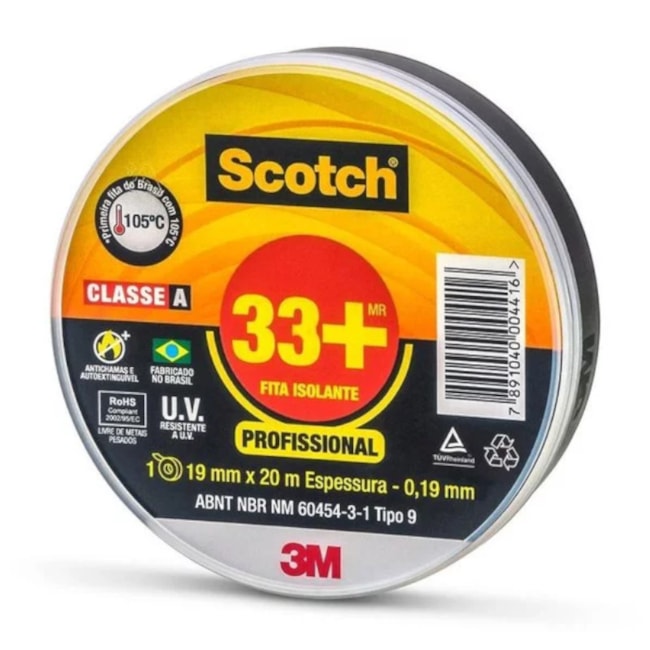 Fita Isolante Preta 19mm x 20m 33+ SCOTCH 3M-3b448399-92f0-43f3-9632-91b2ead846d2