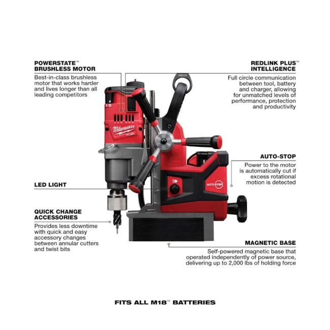 Furadeira de Base Magnética 38mm 18V com 2 Baterias 8.0Ah Carregador Bivolt e Maleta 2788-22HD MILWAUKEE-ec3c1706-389f-4f24-97a2-0ec7436b1786