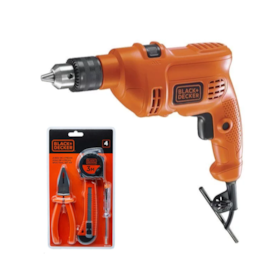 Furadeira de Impacto 3/8'' 560W TM500 + Kit Ferramentas de Fixar e Parafusar 4 Peças BLACK DECKER 