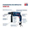 Furadeira de Impacto GSB16RE 1/2'' 750W 220V com Maleta + Kit Brocas 15 Peças X-LINE BOSCH