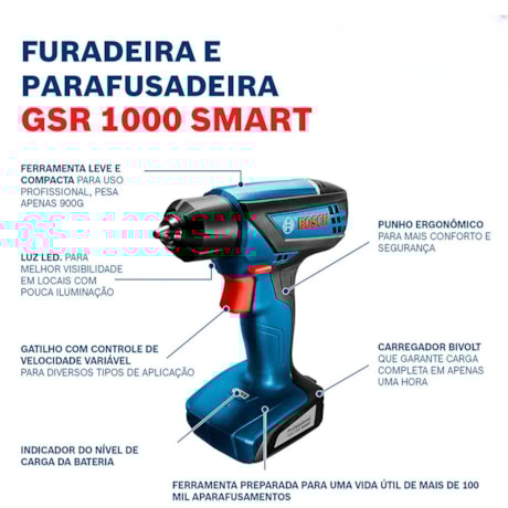 Furadeira e Parafusadeira 1/4'' Bateria 12V Carregador Bivolt com Maleta e Kit 10 Bits GSR 1000 SMART BOSCH-8ecfca23-c90a-4b21-a861-0c32c1c728e5