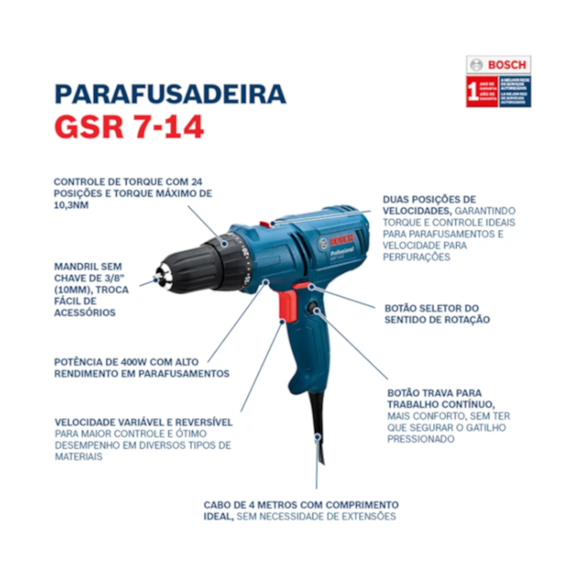 Furadeira Parafusadeira 3/8'' 400W 110V GSR 7-14E + Jogo de Pontas e Brocas 41 Peças BOSCH-eb588f95-5e45-460d-b9b3-38ca455c6fa2