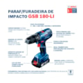 Furadeira Parafusadeira de Impacto 1/2" 18V com Bateria 1.5Ah Carregador Bivolt e Maleta GSB 180-LI BOSCH