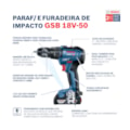 Furadeira Parafusadeira de Impacto 1/2" 18V com Bateria 5.0Ah Carregador 220V e Maleta GSB 18V-50 BOSCH