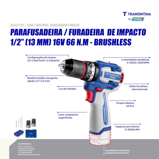 Furadeira Parafusadeira de impacto 1/2