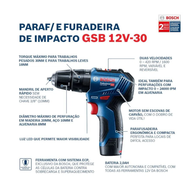 Furadeira Parafusadeira de Impacto 3/8