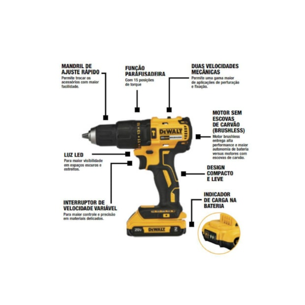 Furadeira Parafusadeira de Impacto DCD7781D2-BR 1/2'' 2 Baterias Bivolt + Kit Ferramentas DEWALT-0930d819-0421-4d95-aa72-90d31e87e12f