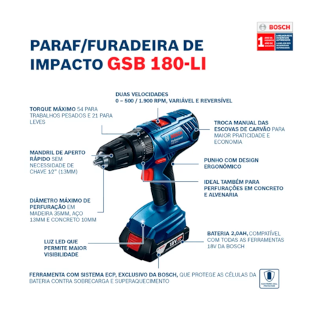 Furadeira Parafusadeira de Impacto GSB 180 LI com Bateria e Carregador Bivolt + Jogo de Pontas Mini X-Line 25 Peças BOSCH-84721ac9-238a-4689-8b9e-b55ffb1c6eca