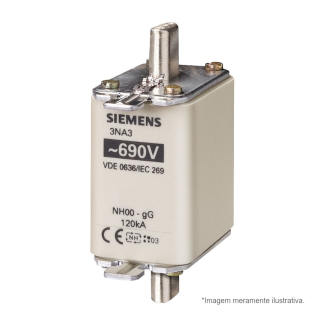Fusível NH 00 gL/gG Retardado 100A 120kA em 690Vca 3NA38306 SIEMENS-09646917-33fa-4cf2-96a8-a7f07e59a658
