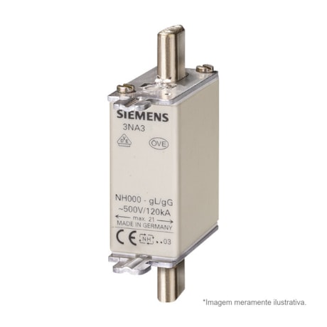Fusível NH 000 gL/gG Retardado 20A 120kA em 500Vca 3NA3807 SIEMENS-168ad590-9ef6-4b7c-b590-e1c1ad1aa6d2